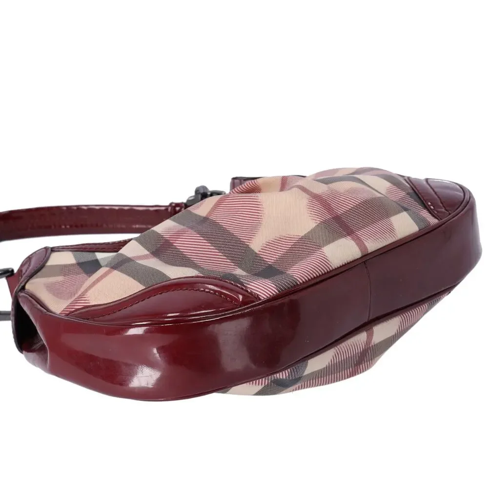 Burberry Nova Check Heart Half Moon Shoulder Bag Bordeaux Beige Multi - Picture 5 of 8